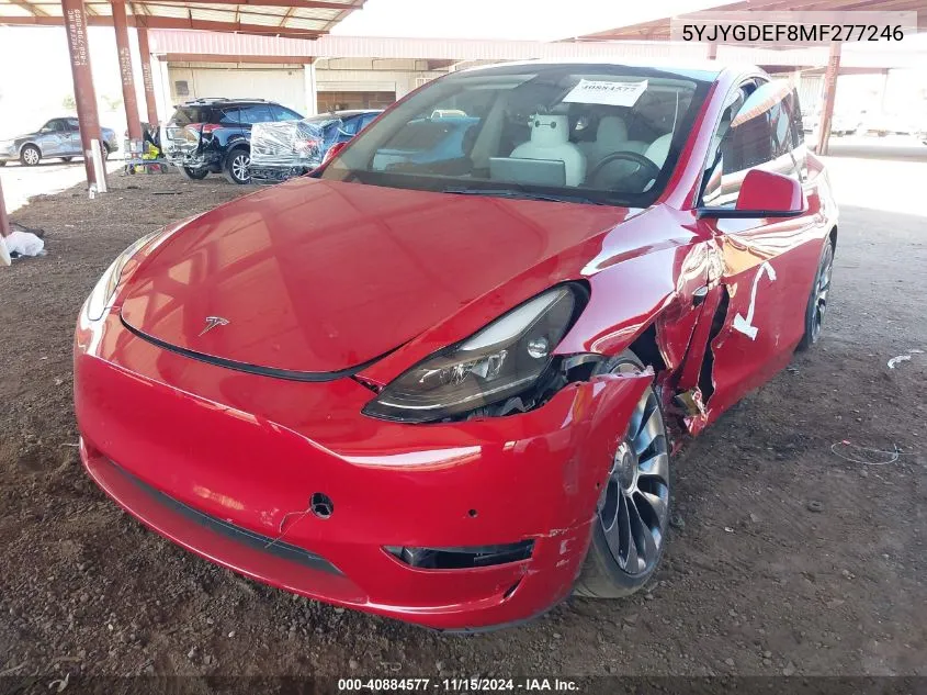 2021 Tesla Model Y Performance Dual Motor All-Wheel Drive VIN: 5YJYGDEF8MF277246 Lot: 40884577