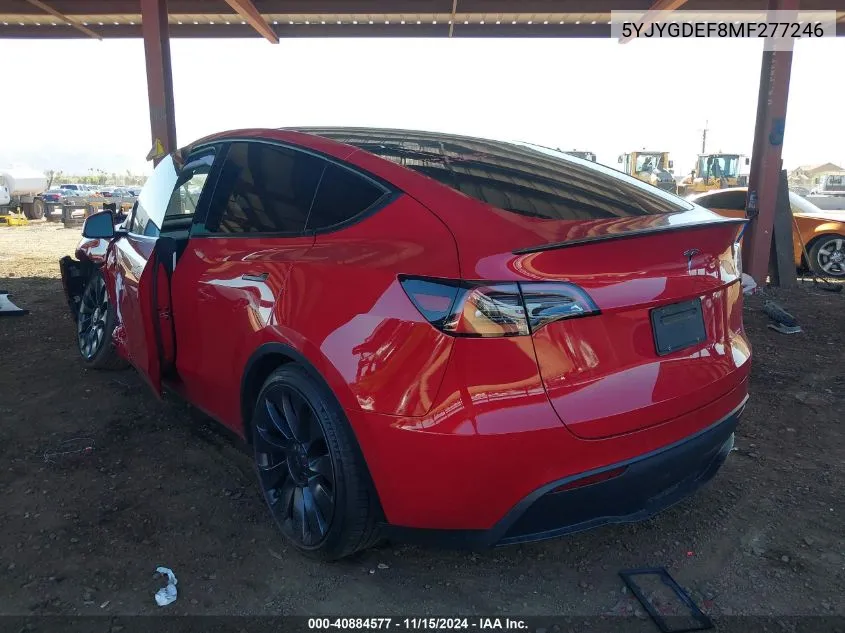 2021 Tesla Model Y Performance Dual Motor All-Wheel Drive VIN: 5YJYGDEF8MF277246 Lot: 40884577