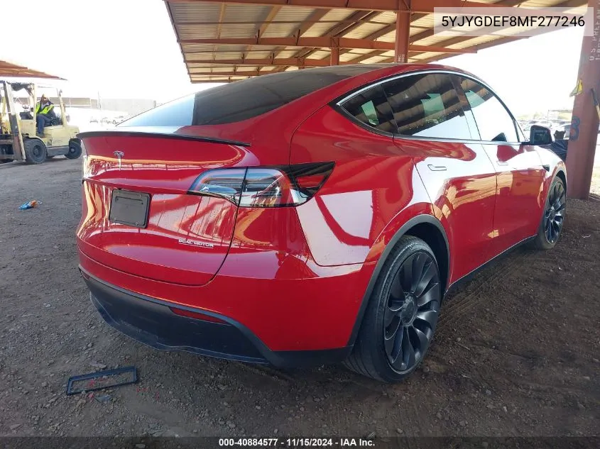 2021 Tesla Model Y Performance Dual Motor All-Wheel Drive VIN: 5YJYGDEF8MF277246 Lot: 40884577