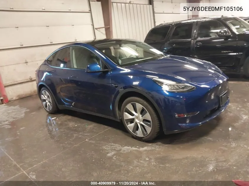 2021 Tesla Model Y Long Range Dual Motor All-Wheel Drive VIN: 5YJYGDEE0MF105106 Lot: 40909979