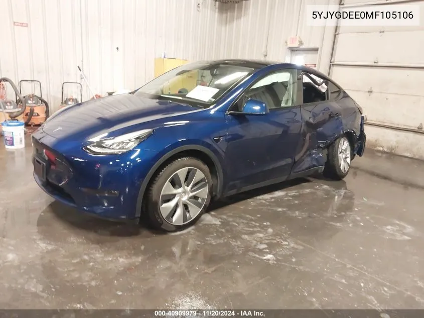 2021 Tesla Model Y Long Range Dual Motor All-Wheel Drive VIN: 5YJYGDEE0MF105106 Lot: 40909979