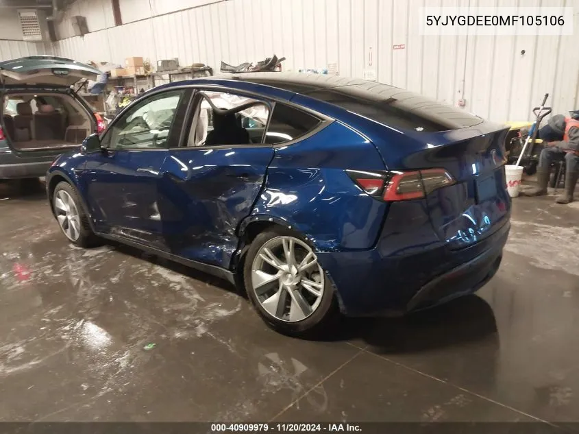 2021 Tesla Model Y Long Range Dual Motor All-Wheel Drive VIN: 5YJYGDEE0MF105106 Lot: 40909979