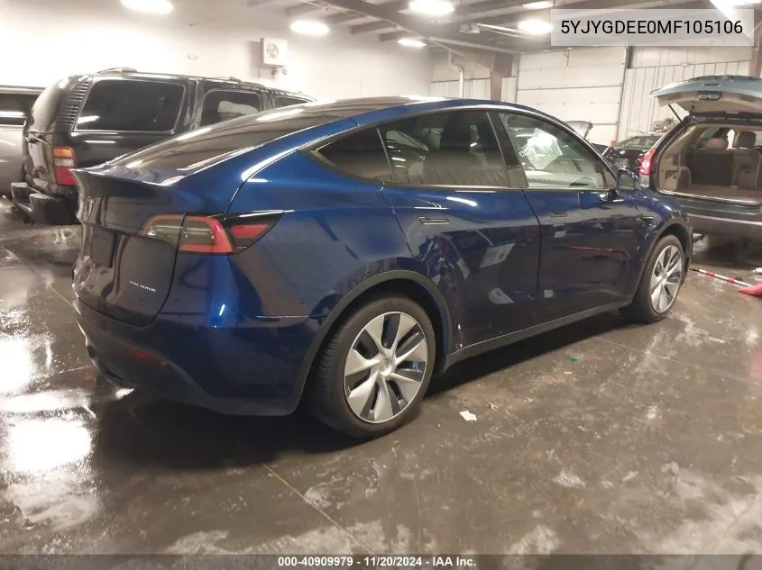 2021 Tesla Model Y Long Range Dual Motor All-Wheel Drive VIN: 5YJYGDEE0MF105106 Lot: 40909979