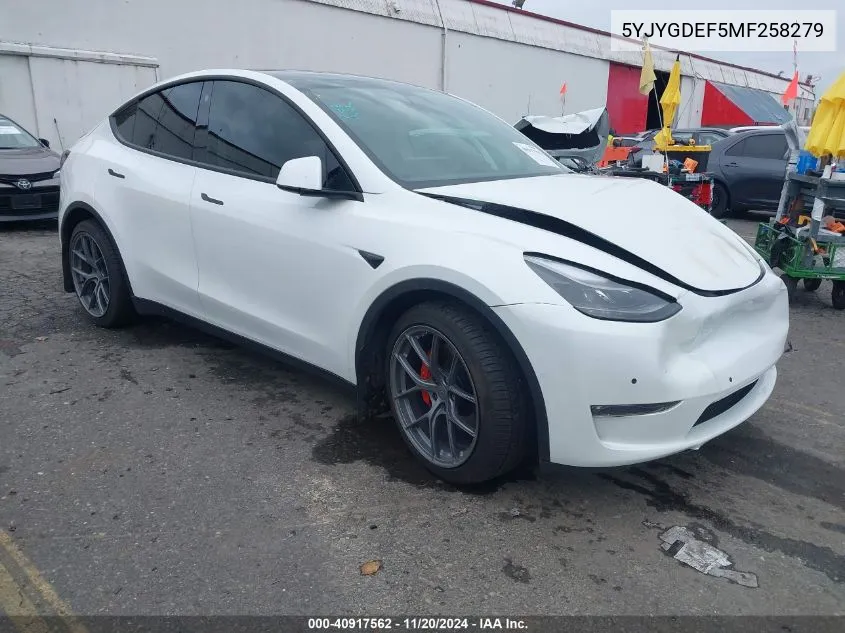 2021 Tesla Model Y Performance Dual Motor All-Wheel Drive VIN: 5YJYGDEF5MF258279 Lot: 40917562