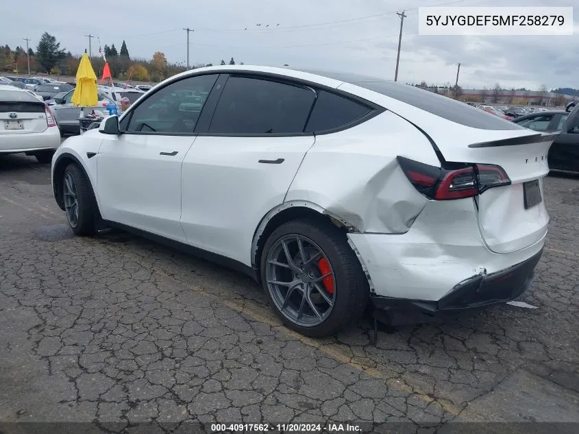 2021 Tesla Model Y Performance Dual Motor All-Wheel Drive VIN: 5YJYGDEF5MF258279 Lot: 40917562