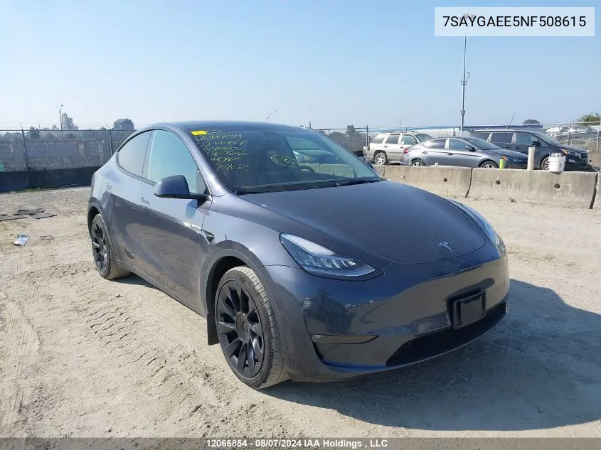 2022 Tesla Model Y VIN: 7SAYGAEE5NF508615 Lot: 12066854