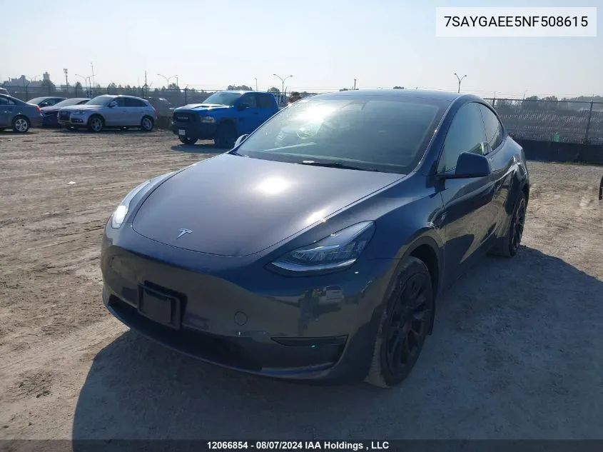 2022 Tesla Model Y VIN: 7SAYGAEE5NF508615 Lot: 12066854