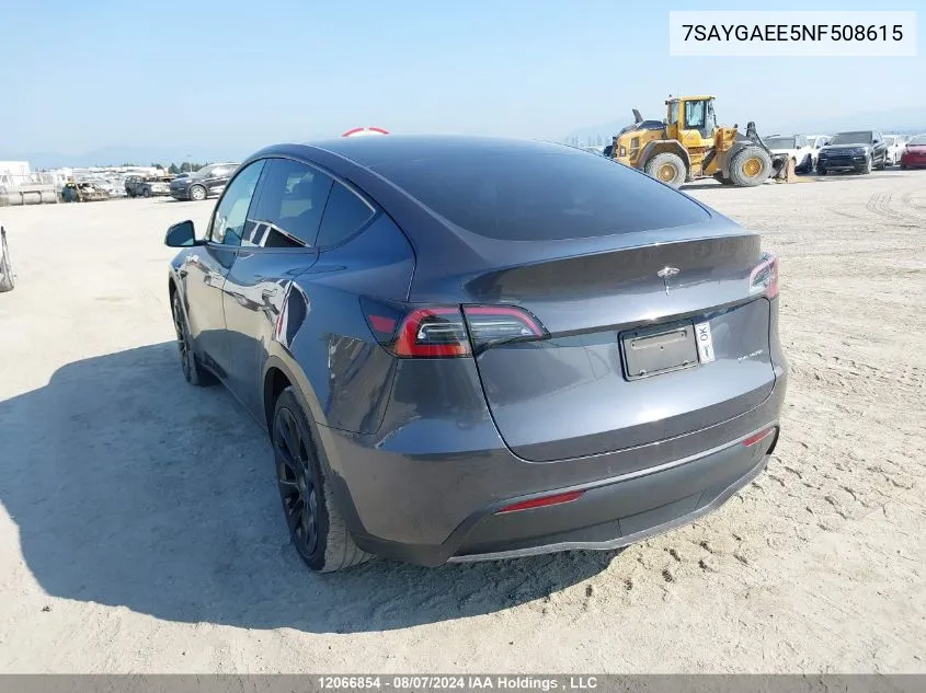 2022 Tesla Model Y VIN: 7SAYGAEE5NF508615 Lot: 12066854