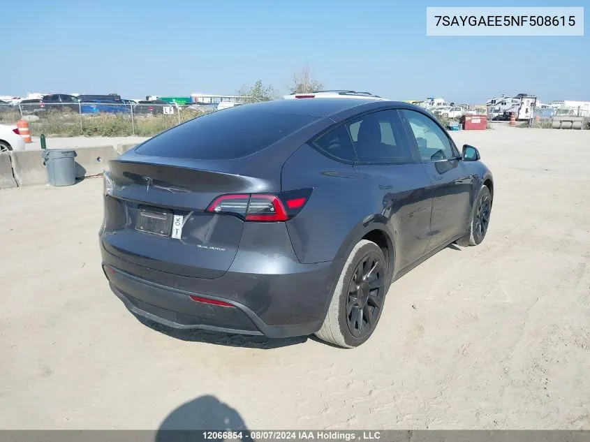 2022 Tesla Model Y VIN: 7SAYGAEE5NF508615 Lot: 12066854