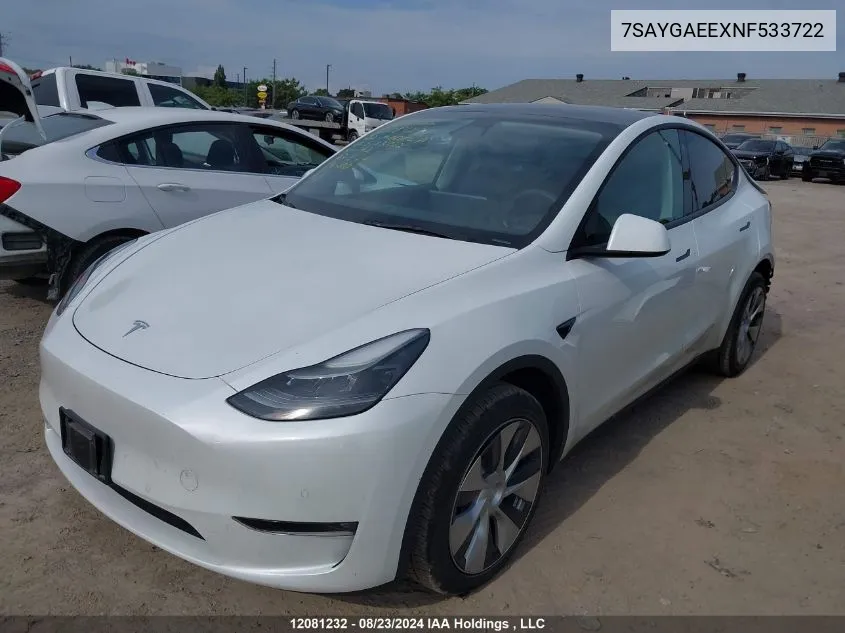 2022 Tesla Model Y VIN: 7SAYGAEEXNF533722 Lot: 12081232