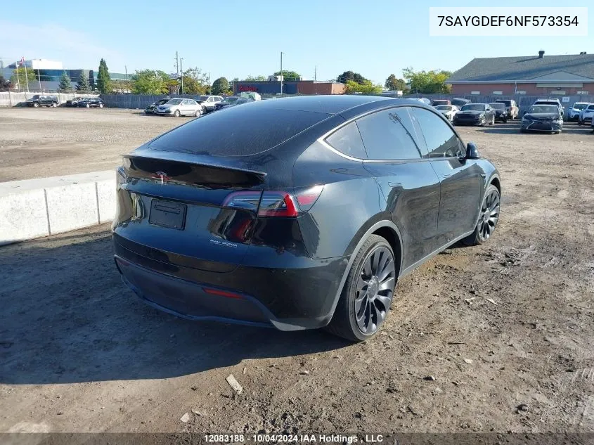 2022 Tesla Model Y VIN: 7SAYGDEF6NF573354 Lot: 12083188