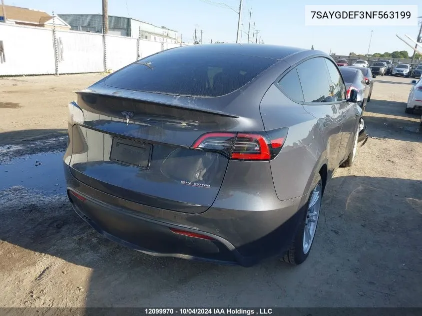 7SAYGDEF3NF563199 2022 Tesla Model Y