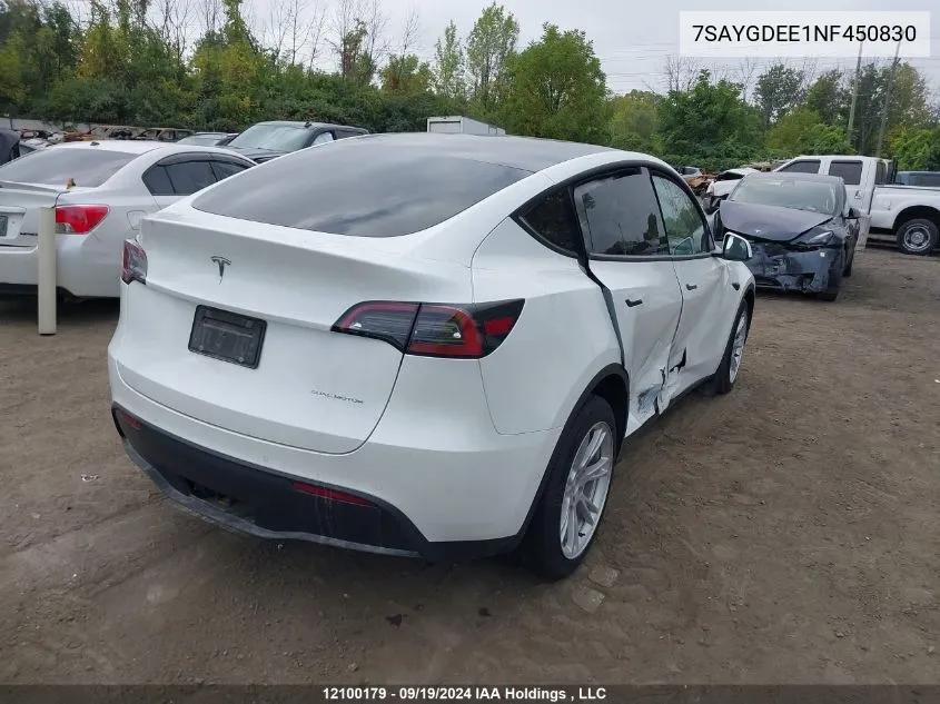 2022 Tesla Model Y VIN: 7SAYGDEE1NF450830 Lot: 12100179