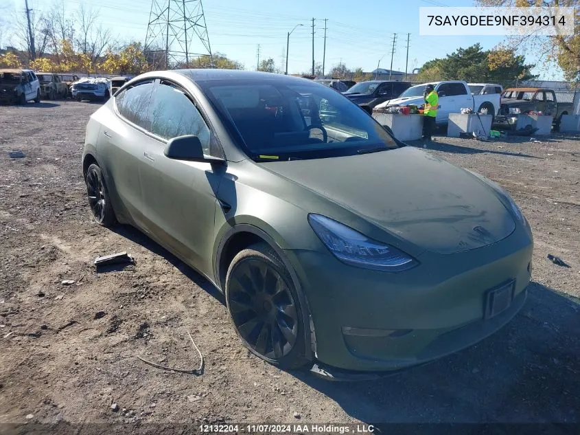 2022 Tesla Model Y VIN: 7SAYGDEE9NF394314 Lot: 12132204