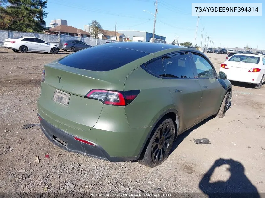 2022 Tesla Model Y VIN: 7SAYGDEE9NF394314 Lot: 12132204