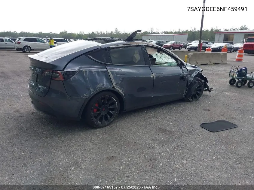 2022 Tesla Model Y Long Range Dual Motor All-Wheel Drive VIN: 7SAYGDEE6NF459491 Lot: 37165157