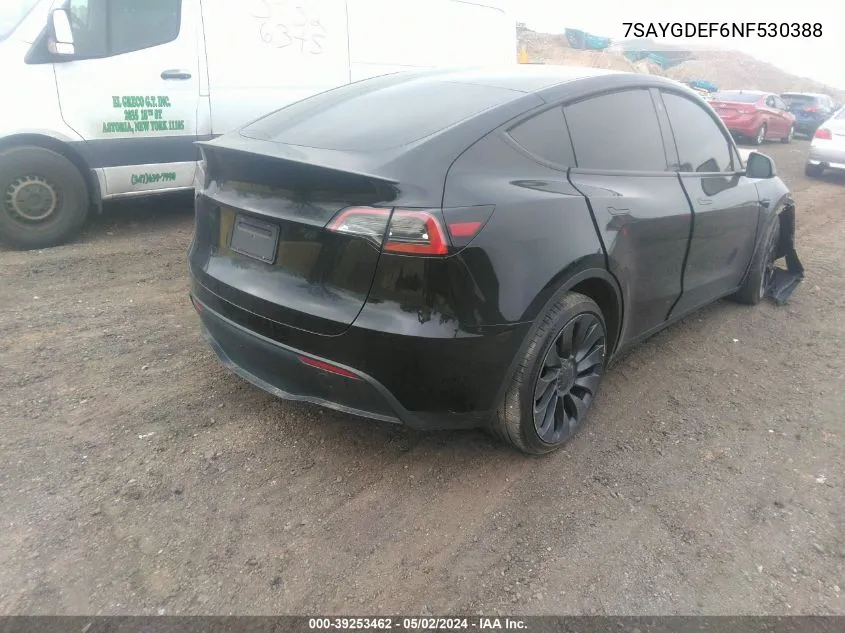 2022 Tesla Model Y Performance Dual Motor All-Wheel Drive VIN: 7SAYGDEF6NF530388 Lot: 39253462