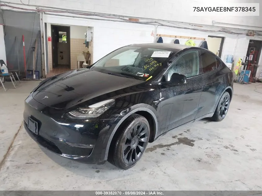 2022 Tesla Model Y Long Range Dual Motor All-Wheel Drive VIN: 7SAYGAEE8NF378345 Lot: 39352070