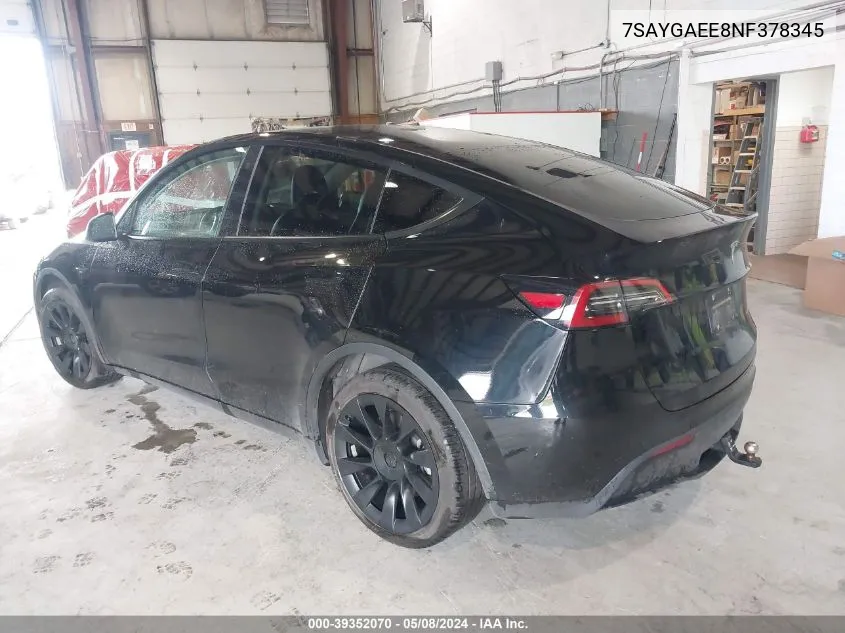 2022 Tesla Model Y Long Range Dual Motor All-Wheel Drive VIN: 7SAYGAEE8NF378345 Lot: 39352070