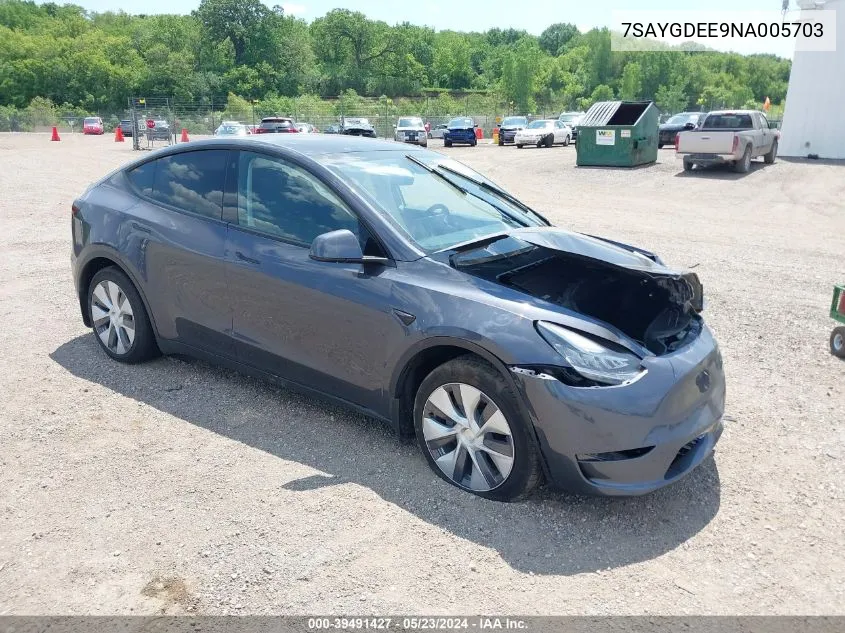 2022 Tesla Model Y Long Range Dual Motor All-Wheel Drive VIN: 7SAYGDEE9NA005703 Lot: 39491427