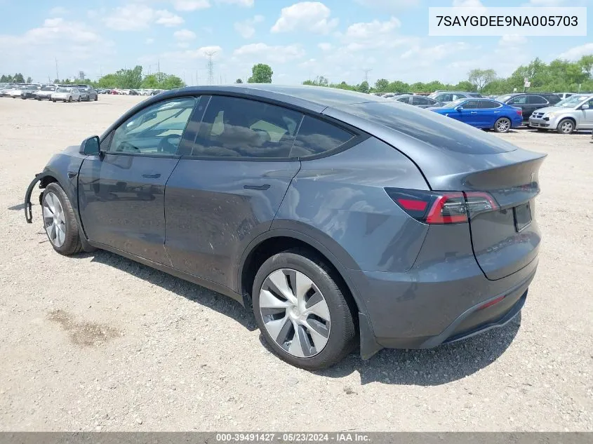 2022 Tesla Model Y Long Range Dual Motor All-Wheel Drive VIN: 7SAYGDEE9NA005703 Lot: 39491427