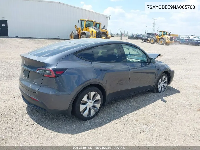 2022 Tesla Model Y Long Range Dual Motor All-Wheel Drive VIN: 7SAYGDEE9NA005703 Lot: 39491427