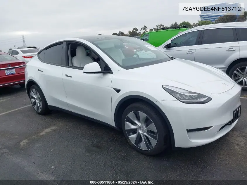 2022 Tesla Model Y Long Range Dual Motor All-Wheel Drive VIN: 7SAYGDEE4NF513712 Lot: 39511684