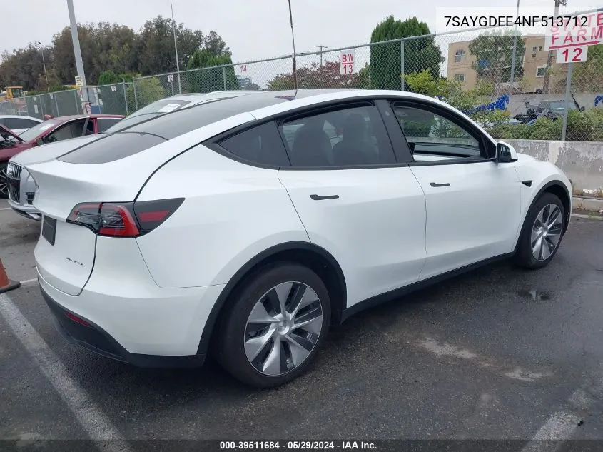 2022 Tesla Model Y Long Range Dual Motor All-Wheel Drive VIN: 7SAYGDEE4NF513712 Lot: 39511684