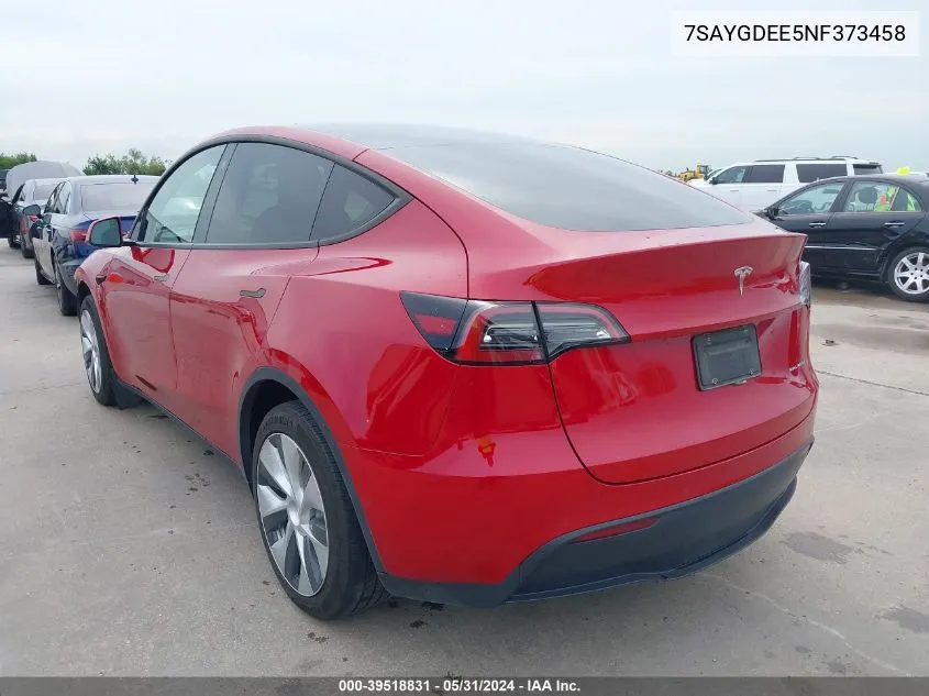 2022 Tesla Model Y Long Range Dual Motor All-Wheel Drive VIN: 7SAYGDEE5NF373458 Lot: 39518831