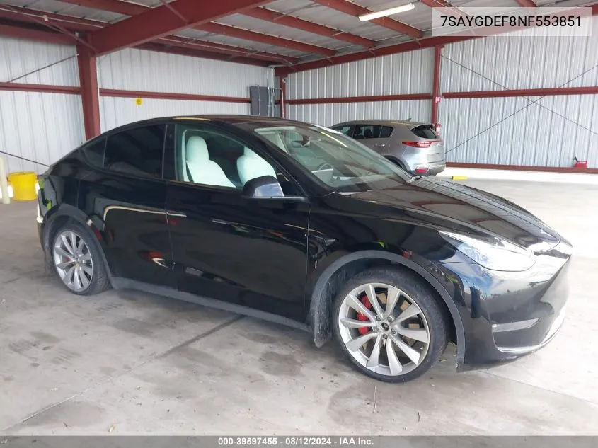 2022 Tesla Model Y Performance Dual Motor All-Wheel Drive VIN: 7SAYGDEF8NF553851 Lot: 39597455