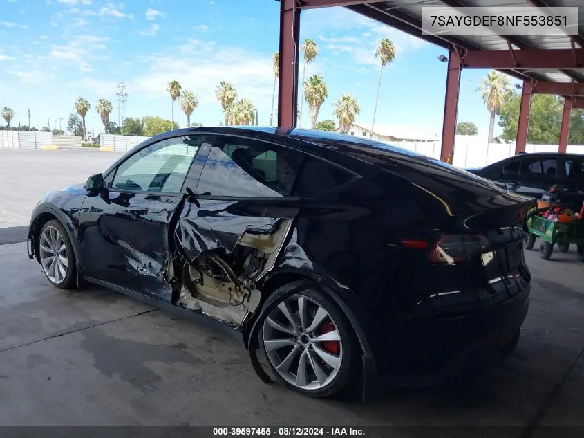 2022 Tesla Model Y Performance Dual Motor All-Wheel Drive VIN: 7SAYGDEF8NF553851 Lot: 39597455