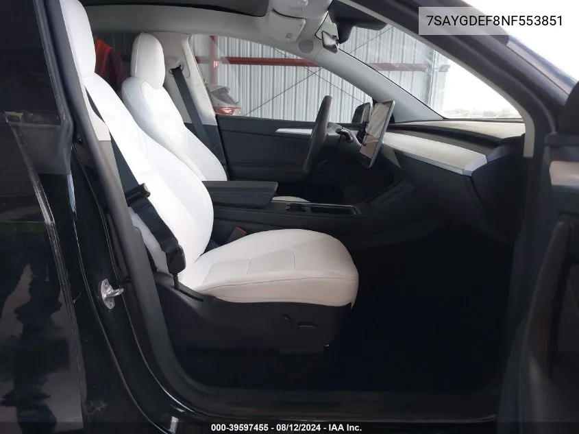 2022 Tesla Model Y Performance Dual Motor All-Wheel Drive VIN: 7SAYGDEF8NF553851 Lot: 39597455