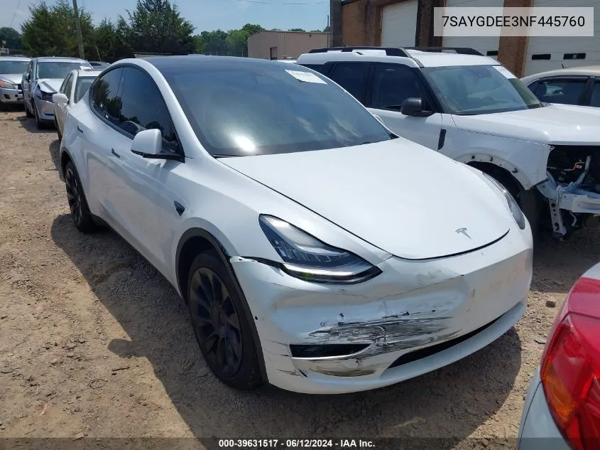 2022 Tesla Model Y Long Range Dual Motor All-Wheel Drive VIN: 7SAYGDEE3NF445760 Lot: 39631517