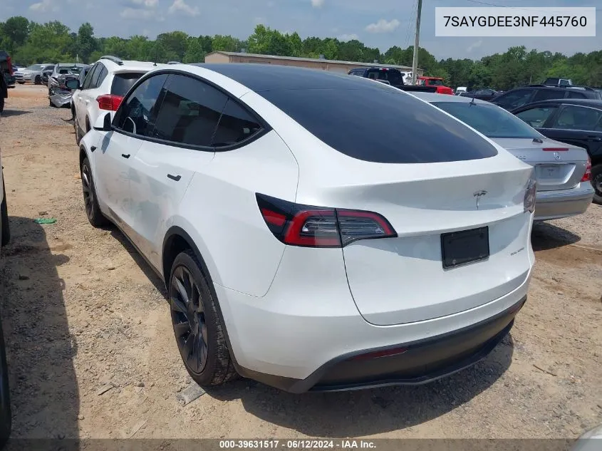 2022 Tesla Model Y Long Range Dual Motor All-Wheel Drive VIN: 7SAYGDEE3NF445760 Lot: 39631517