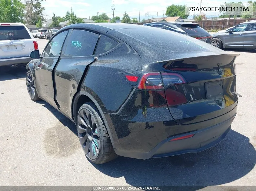 2022 Tesla Model Y Performance Dual Motor All-Wheel Drive VIN: 7SAYGDEF4NF341366 Lot: 39690885