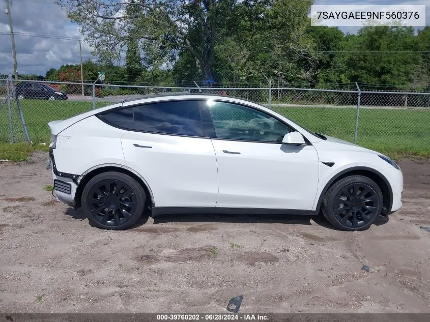 2022 Tesla Model Y Long Range Dual Motor All-Wheel Drive VIN: 7SAYGAEE9NF560376 Lot: 39760202