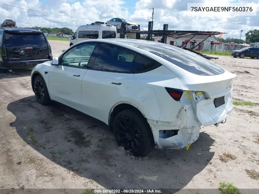 2022 Tesla Model Y Long Range Dual Motor All-Wheel Drive VIN: 7SAYGAEE9NF560376 Lot: 39760202