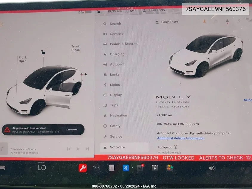 2022 Tesla Model Y Long Range Dual Motor All-Wheel Drive VIN: 7SAYGAEE9NF560376 Lot: 39760202