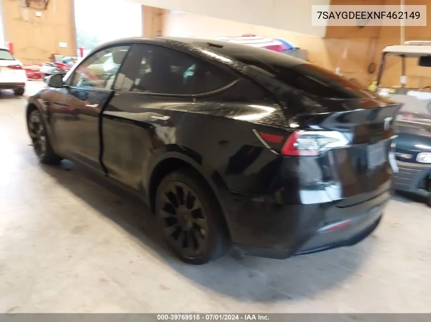 2022 Tesla Model Y Long Range Dual Motor All-Wheel Drive VIN: 7SAYGDEEXNF462149 Lot: 39769515