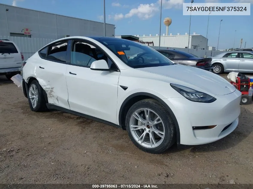 2022 Tesla Model Y Long Range Dual Motor All-Wheel Drive VIN: 7SAYGDEE5NF375324 Lot: 39795063