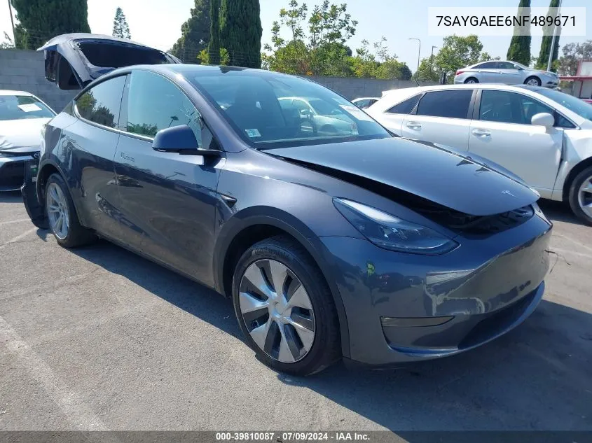 2022 Tesla Model Y Long Range Dual Motor All-Wheel Drive VIN: 7SAYGAEE6NF489671 Lot: 39810087