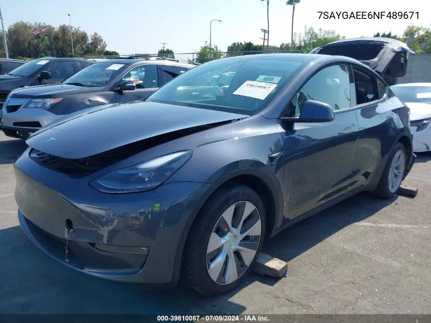 2022 Tesla Model Y Long Range Dual Motor All-Wheel Drive VIN: 7SAYGAEE6NF489671 Lot: 39810087