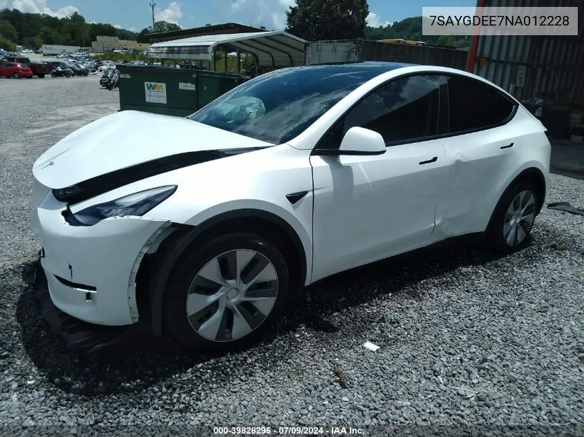 2022 Tesla Model Y Long Range Dual Motor All-Wheel Drive VIN: 7SAYGDEE7NA012228 Lot: 39828295