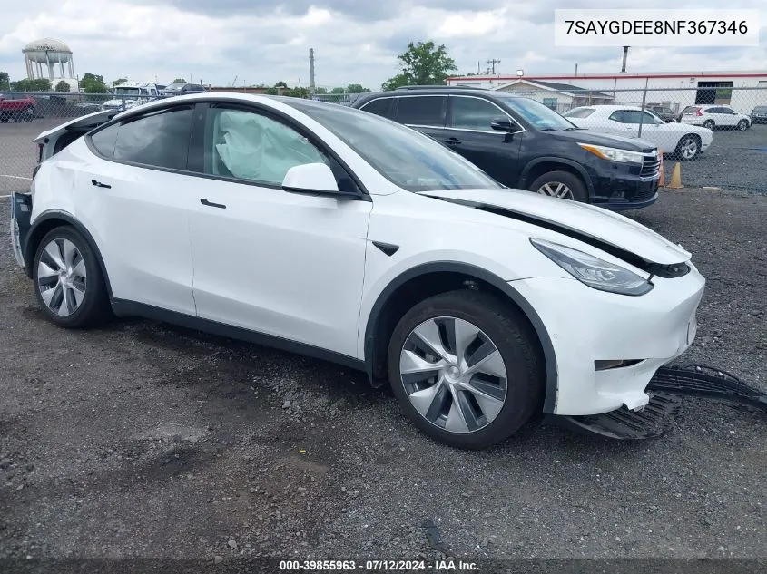 2022 Tesla Model Y Long Range Dual Motor All-Wheel Drive VIN: 7SAYGDEE8NF367346 Lot: 39855963