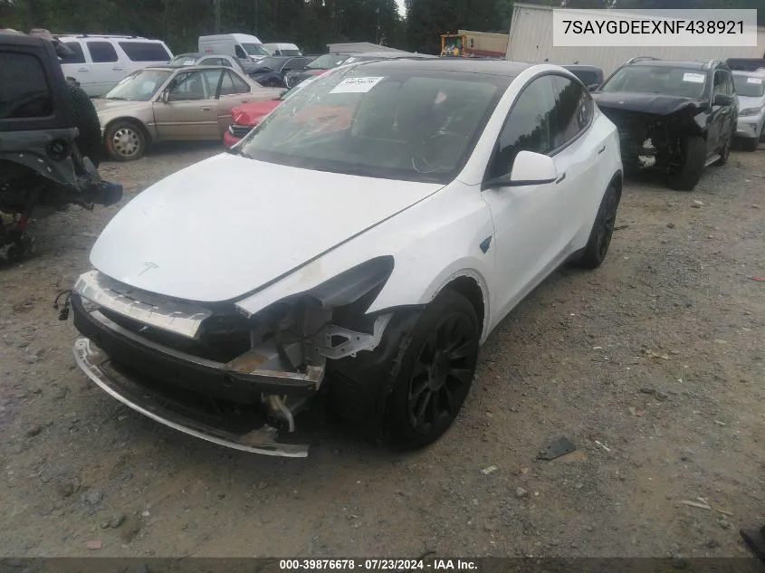 2022 Tesla Model Y Long Range Dual Motor All-Wheel Drive VIN: 7SAYGDEEXNF438921 Lot: 39876678