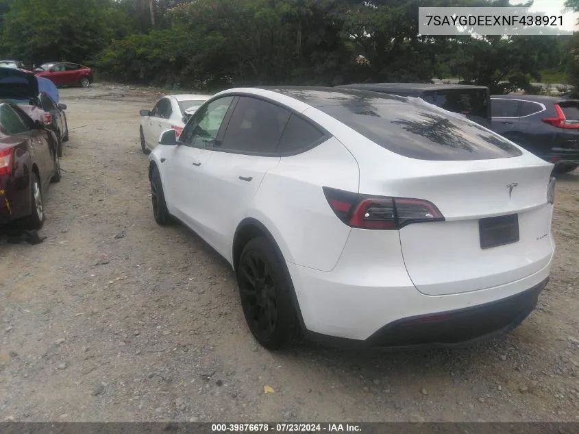 2022 Tesla Model Y Long Range Dual Motor All-Wheel Drive VIN: 7SAYGDEEXNF438921 Lot: 39876678