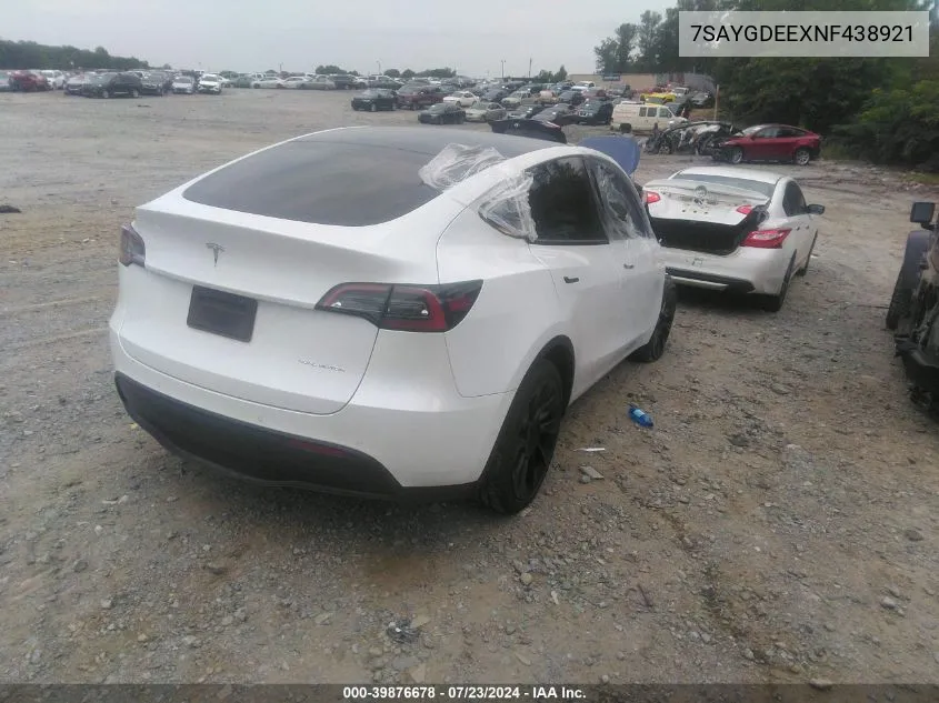 2022 Tesla Model Y Long Range Dual Motor All-Wheel Drive VIN: 7SAYGDEEXNF438921 Lot: 39876678