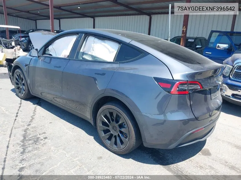 2022 Tesla Model Y Long Range Dual Motor All-Wheel Drive VIN: 7SAYGDEEXNF396542 Lot: 39923463