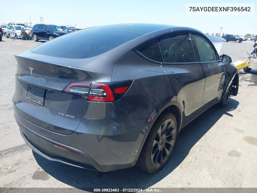 2022 Tesla Model Y Long Range Dual Motor All-Wheel Drive VIN: 7SAYGDEEXNF396542 Lot: 39923463