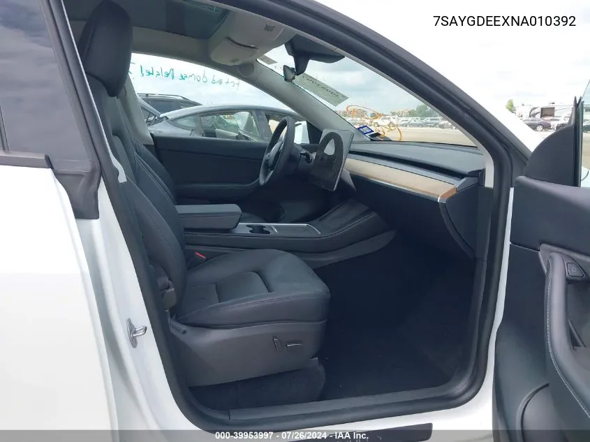 2022 Tesla Model Y Long Range Dual Motor All-Wheel Drive VIN: 7SAYGDEEXNA010392 Lot: 39953997